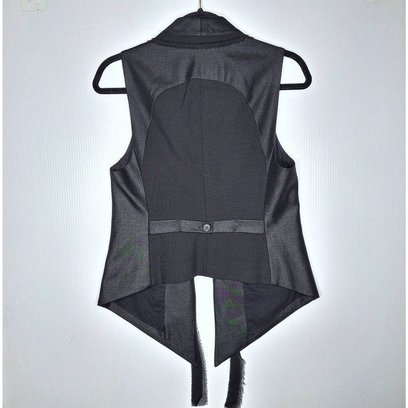 EDUN Open Front Silk Tie Vest XS Gray Black Modern Corporate Goth Lagenlook - Picture 8 of 12